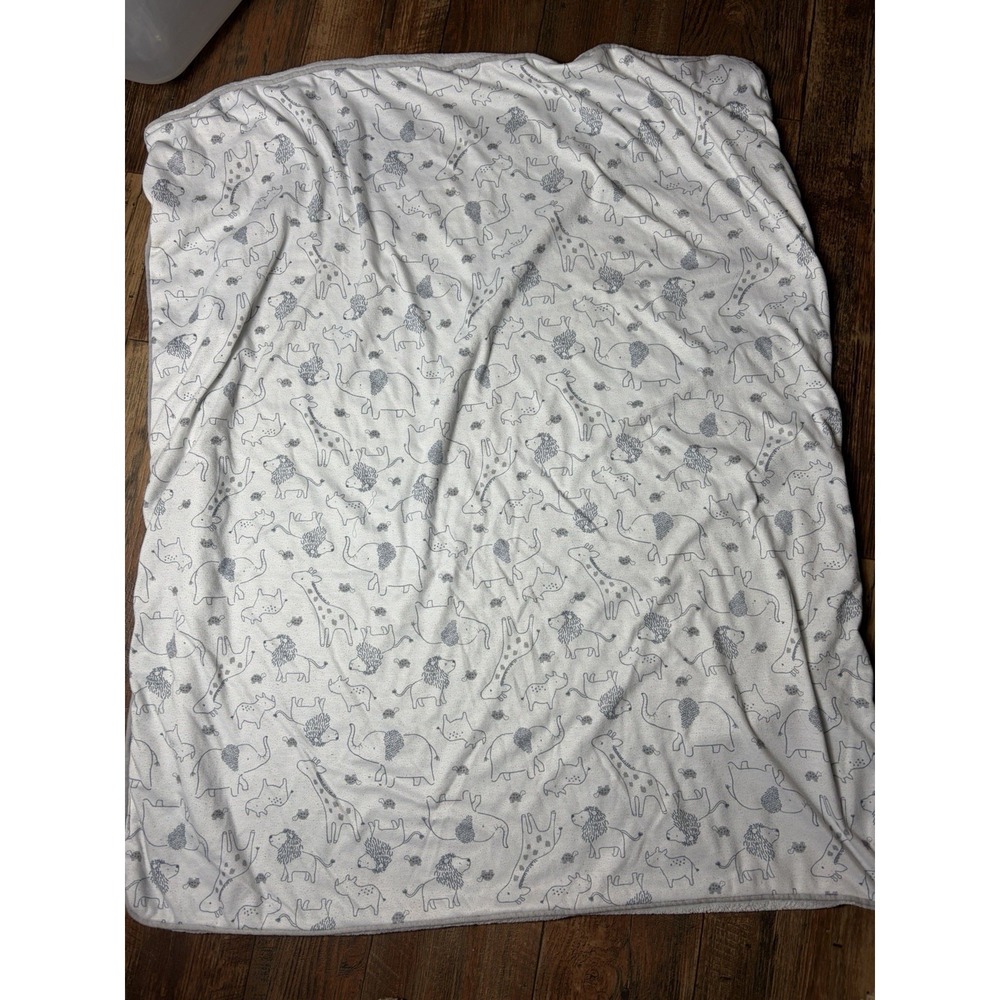 Carters Child of Mine Baby Blanket Safari Animals Gray White Elephant Lion Rhino